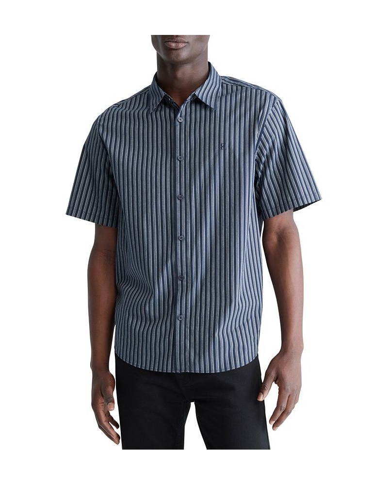 Men's Short-Sleeve Double-Stripe Easy Shirt Blue $15.51 Shirts