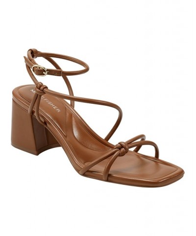 Women's Gurion Square Toe Strappy Block Heel Sandals Medium Brown $38.00 Shoes