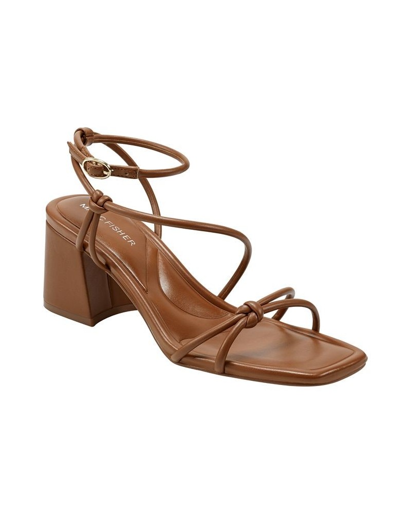 Women's Gurion Square Toe Strappy Block Heel Sandals Medium Brown $38.00 Shoes