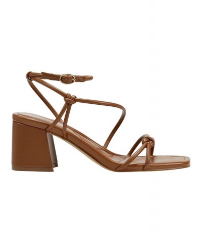 Women's Gurion Square Toe Strappy Block Heel Sandals Medium Brown $38.00 Shoes