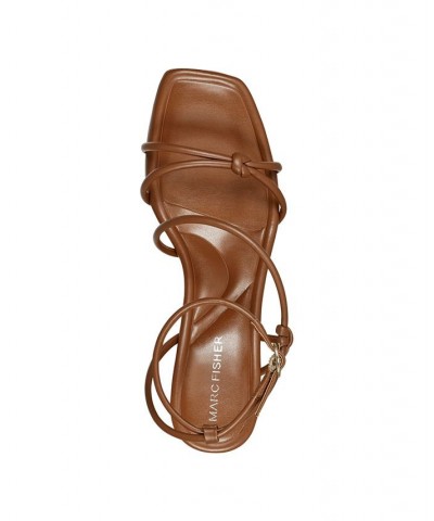 Women's Gurion Square Toe Strappy Block Heel Sandals Medium Brown $38.00 Shoes