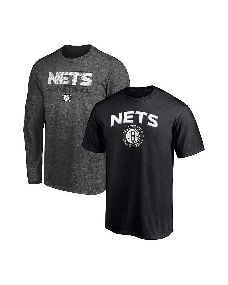 Men's Branded Black, Heather Charcoal Brooklyn Nets T-shirt Combo Set $18.80 T-Shirts