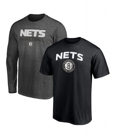 Men's Branded Black, Heather Charcoal Brooklyn Nets T-shirt Combo Set $18.80 T-Shirts