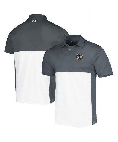 Men's Gray, White Notre Dame Fighting Irish Green Blocked Polo Shirt Performance Polo Shirt $38.18 Polo Shirts