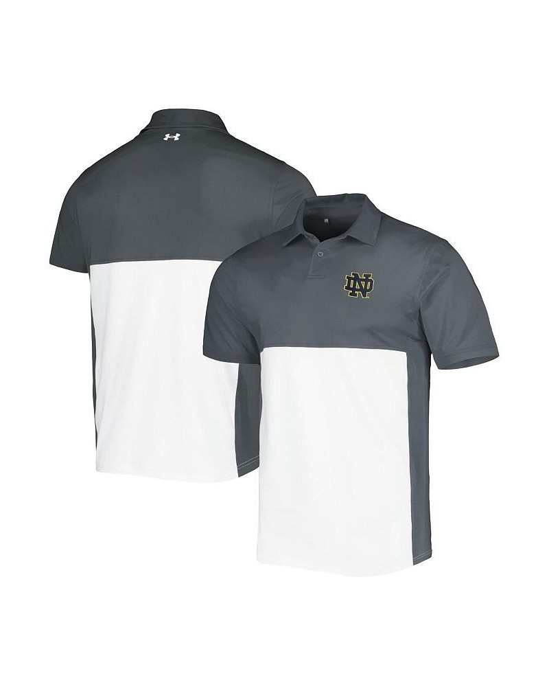 Men's Gray, White Notre Dame Fighting Irish Green Blocked Polo Shirt Performance Polo Shirt $38.18 Polo Shirts