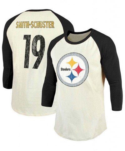 Men's JuJu Smith-Schuster Cream, Black Pittsburgh Steelers Vintage-Inspired Player Name and Number Raglan 3/4 Sleeve T-shirt ...