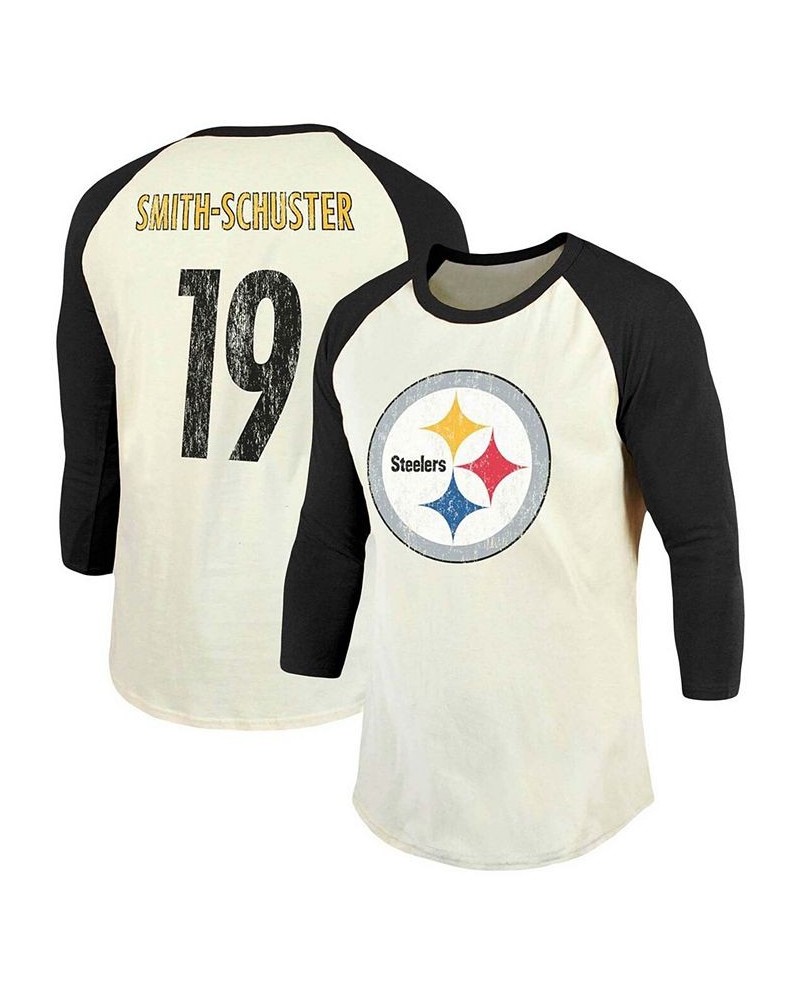 Men's JuJu Smith-Schuster Cream, Black Pittsburgh Steelers Vintage-Inspired Player Name and Number Raglan 3/4 Sleeve T-shirt ...