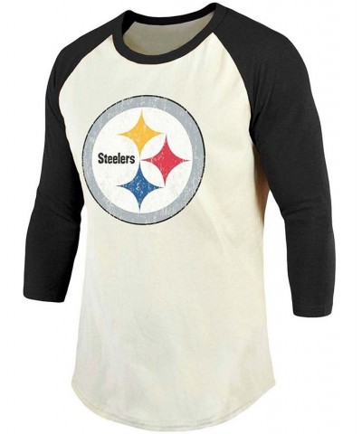 Men's JuJu Smith-Schuster Cream, Black Pittsburgh Steelers Vintage-Inspired Player Name and Number Raglan 3/4 Sleeve T-shirt ...