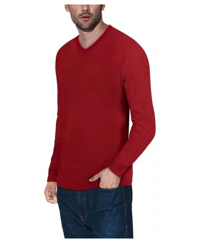 Men's Basic V-Neck Pullover Midweight Sweater Scarlet Red $21.15 Sweaters