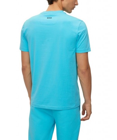 BOSS Men's Graphic Logo Print Stretch T-shirt Blue $38.22 T-Shirts