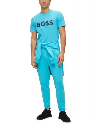 BOSS Men's Graphic Logo Print Stretch T-shirt Blue $38.22 T-Shirts