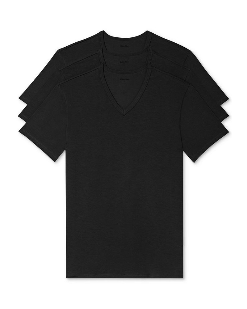 Men's 3-Pack Cotton Stretch V-Neck T-Shirts Black $17.33 Undershirt