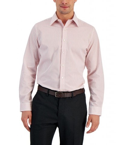 Men's Slim Fit Striped Dress Shirt Red $10.58 Dress Shirts