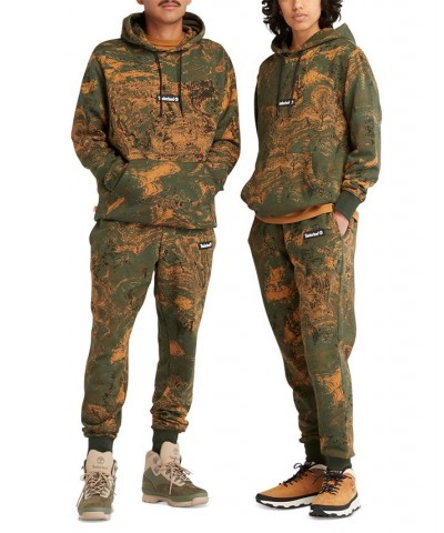 Men's Allover Printed Kangaroo Pocket Pullover Hoodie Green $51.84 Sweatshirt