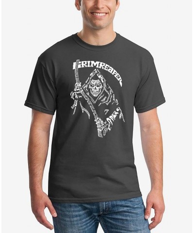 Men's Grim Reaper Word Art Short Sleeve T-shirt Gray $14.35 T-Shirts