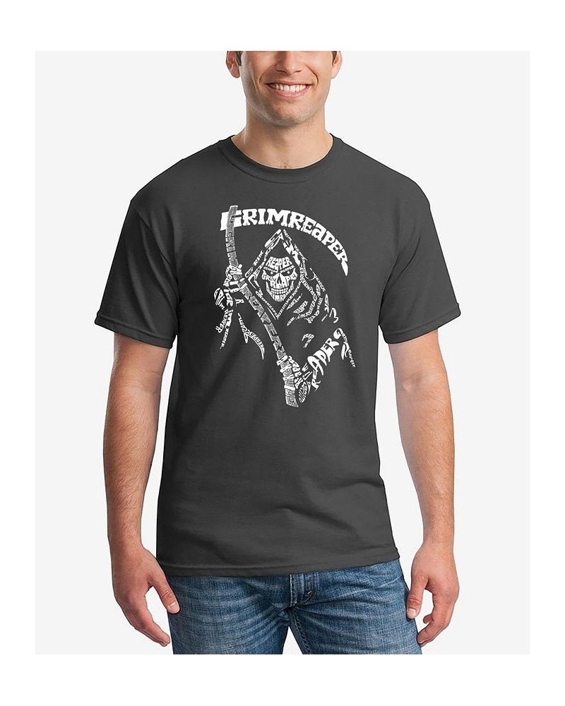 Men's Grim Reaper Word Art Short Sleeve T-shirt Gray $14.35 T-Shirts