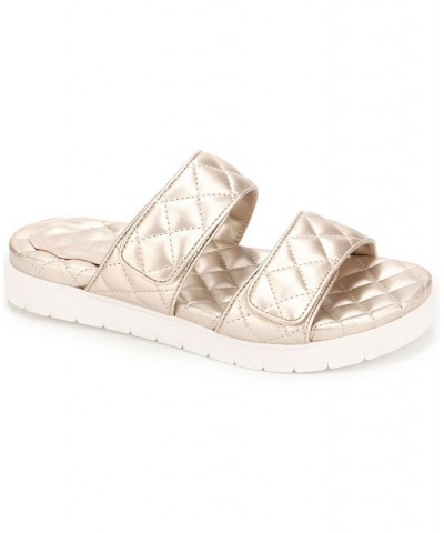 Women's Reeves Quilted Two Band Flat Sandals Gold $43.35 Shoes