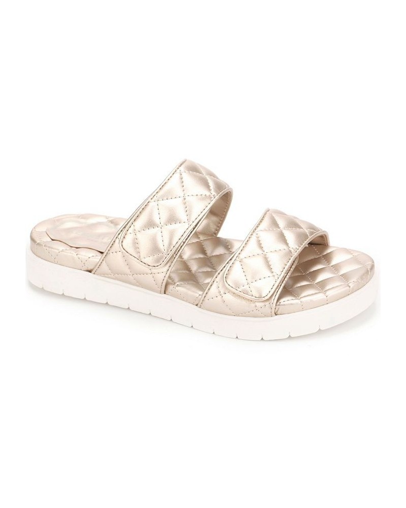 Women's Reeves Quilted Two Band Flat Sandals Gold $43.35 Shoes