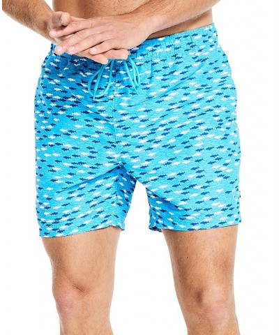 Men's Drawstring Fish Print 6" Swim Trunks Navy $21.68 Swimsuits