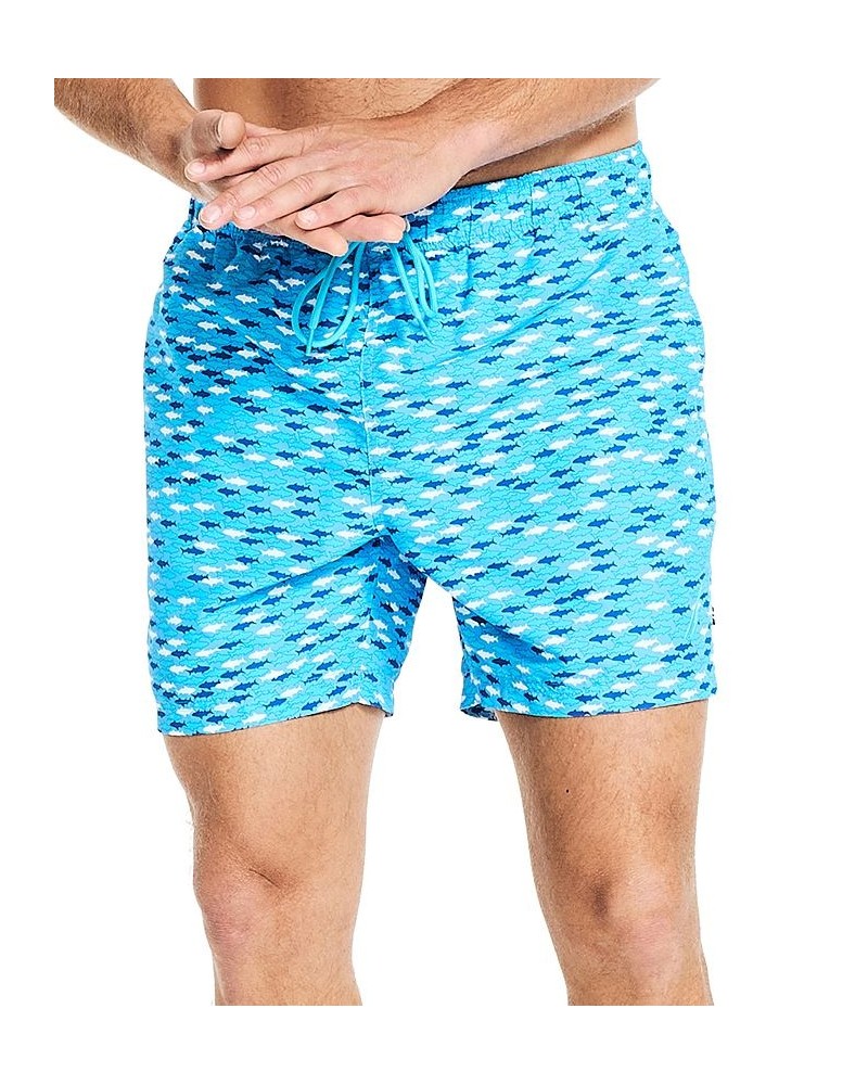 Men's Drawstring Fish Print 6" Swim Trunks Navy $21.68 Swimsuits