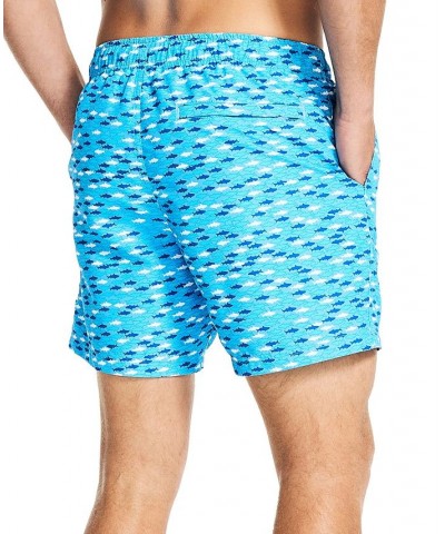 Men's Drawstring Fish Print 6" Swim Trunks Navy $21.68 Swimsuits