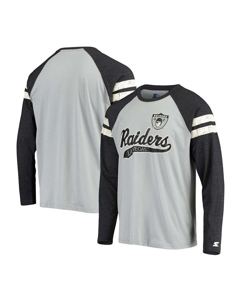 Men's Silver and Black Las Vegas Raiders Throwback League Raglan Long Sleeve Tri-Blend T-shirt $26.00 T-Shirts