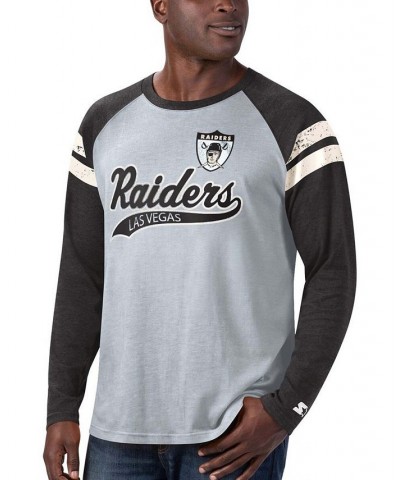 Men's Silver and Black Las Vegas Raiders Throwback League Raglan Long Sleeve Tri-Blend T-shirt $26.00 T-Shirts