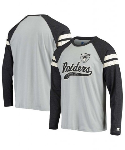 Men's Silver and Black Las Vegas Raiders Throwback League Raglan Long Sleeve Tri-Blend T-shirt $26.00 T-Shirts