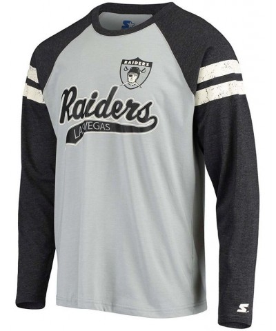 Men's Silver and Black Las Vegas Raiders Throwback League Raglan Long Sleeve Tri-Blend T-shirt $26.00 T-Shirts