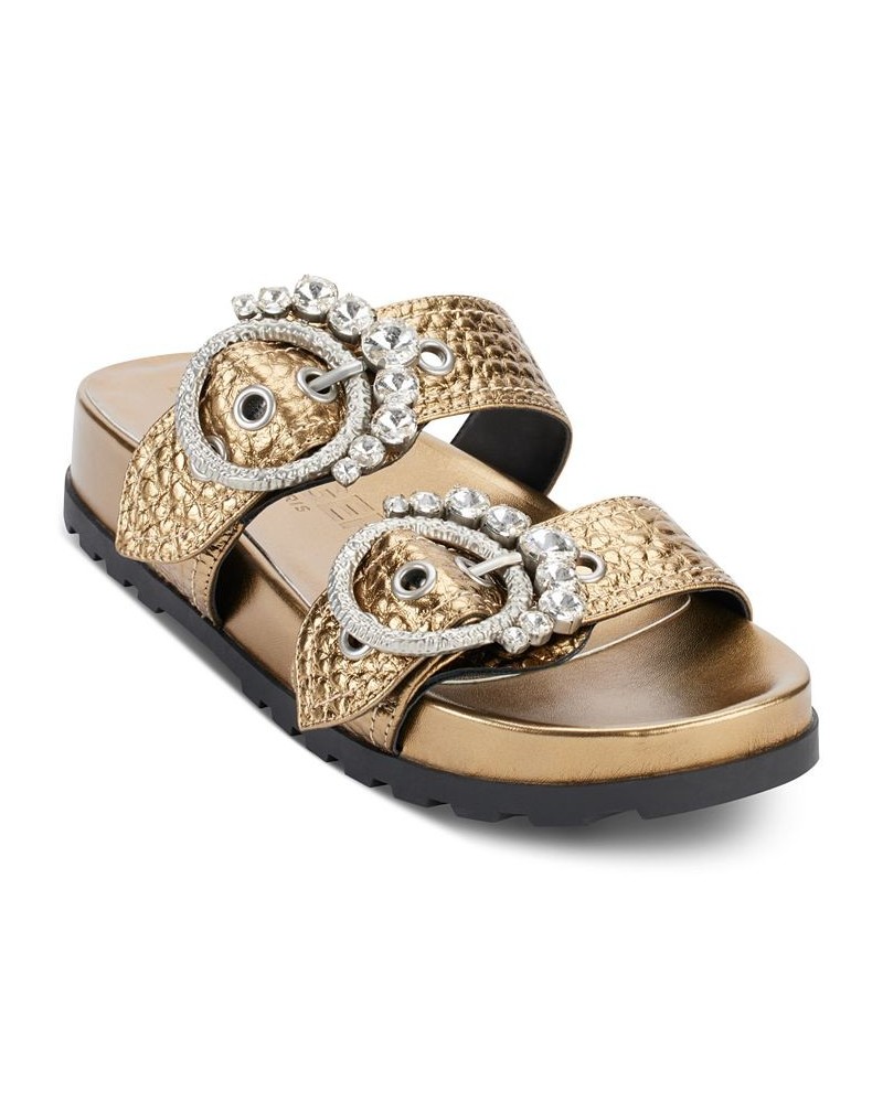 Women's Barlow Embellished Slip-On Slide Sandals Gold $53.64 Shoes