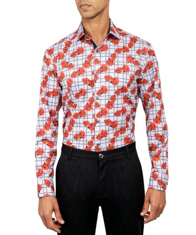 Men's Slim-Fit Floral Performance Dress Shirt Red $29.85 Dress Shirts