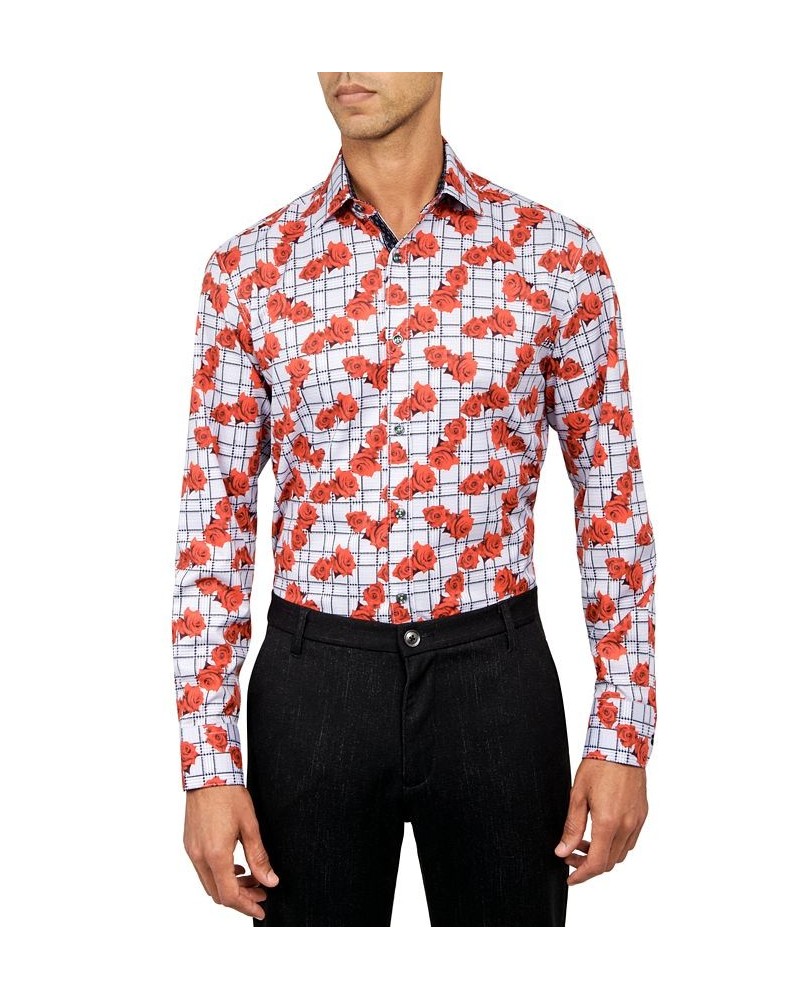 Men's Slim-Fit Floral Performance Dress Shirt Red $29.85 Dress Shirts