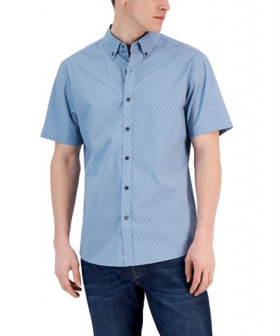 Men's Slim-Fit Stretch Double Diamond Print Short-Sleeve Button-Up Shirt Blue $51.84 Shirts