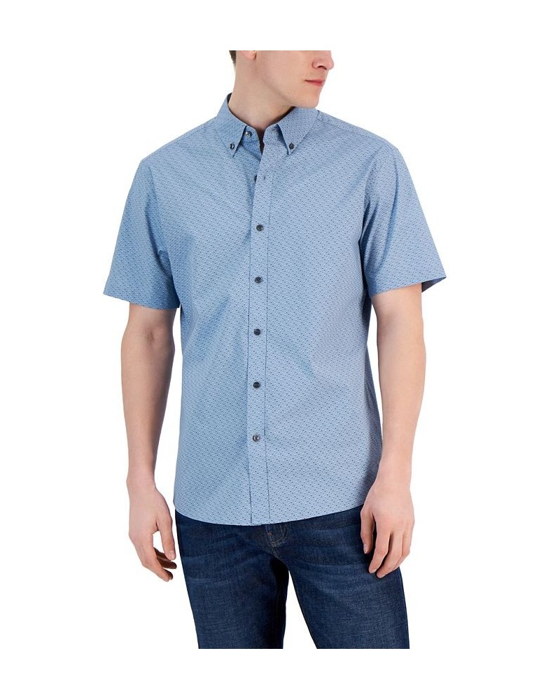 Men's Slim-Fit Stretch Double Diamond Print Short-Sleeve Button-Up Shirt Blue $51.84 Shirts