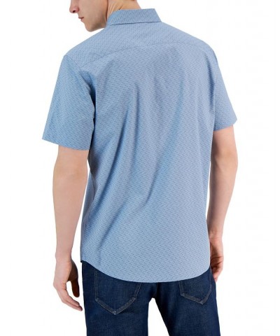 Men's Slim-Fit Stretch Double Diamond Print Short-Sleeve Button-Up Shirt Blue $51.84 Shirts