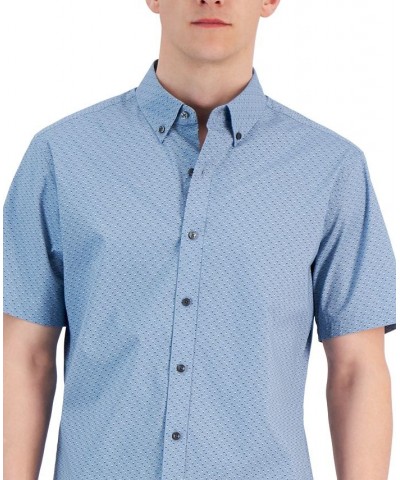 Men's Slim-Fit Stretch Double Diamond Print Short-Sleeve Button-Up Shirt Blue $51.84 Shirts