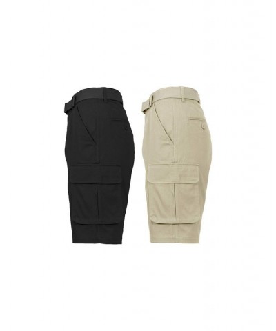 Men's Flat Front Belted Cotton Cargo Shorts, Pack of 2 Black-Khaki $24.96 Shorts