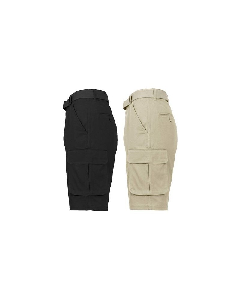 Men's Flat Front Belted Cotton Cargo Shorts, Pack of 2 Black-Khaki $24.96 Shorts