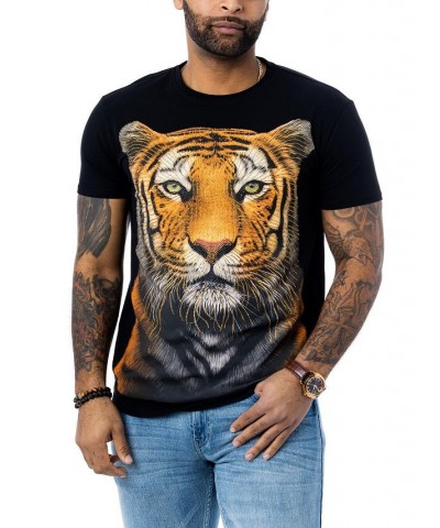 Men's Tiger Rhinestone T-shirt Black $20.25 T-Shirts