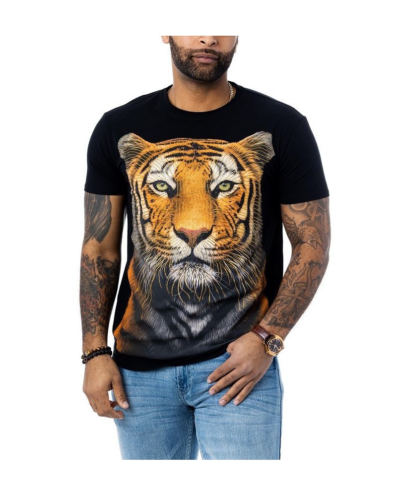 Men's Tiger Rhinestone T-shirt Black $20.25 T-Shirts