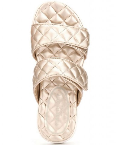 Women's Reeves Quilted Two Band Flat Sandals Gold $43.35 Shoes