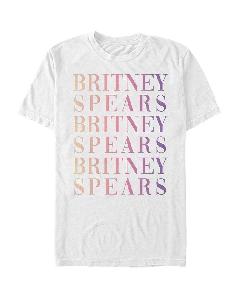 Britney Spears Men's Gradient Name Stack Short Sleeve T-Shirt White $19.24 T-Shirts