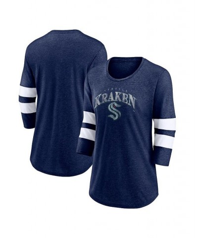 Men's Branded Heather Navy Seattle Kraken Special Edition 2.0 Barn Burner 3/4 Sleeve T-shirt $28.61 T-Shirts