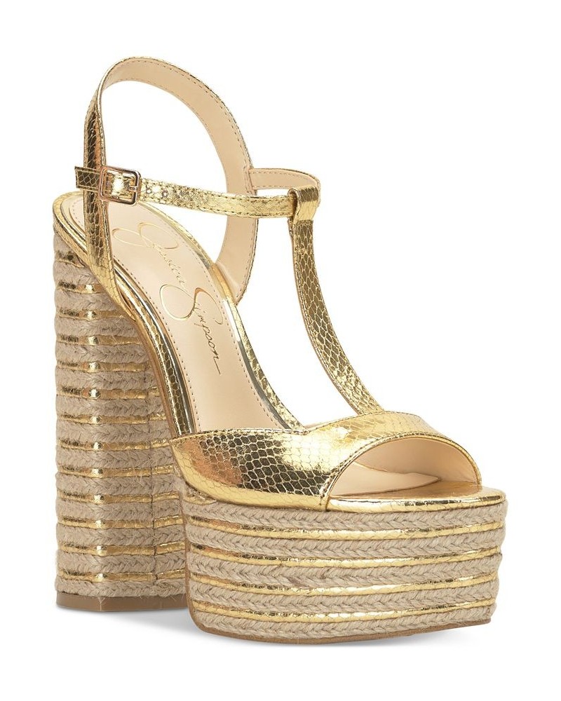 Women's Ameeka Ankle-Strap Platform Sandals Gold $46.44 Shoes