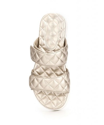 Women's Reeves Quilted Two Band Flat Sandals Gold $43.35 Shoes