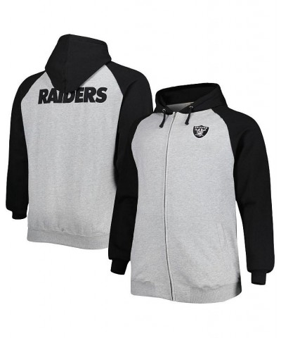 Men's Heather Gray Las Vegas Raiders Big and Tall Fleece Raglan Full-Zip Hoodie Jacket $29.40 Jackets