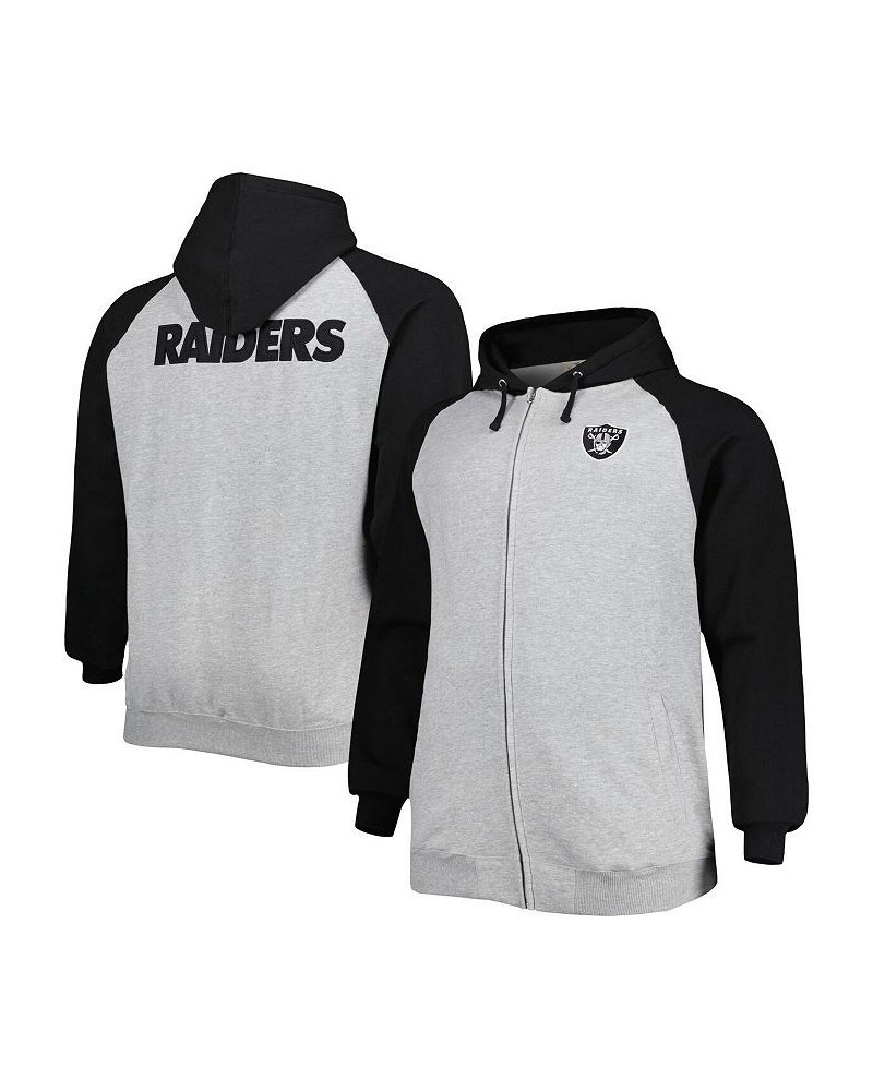 Men's Heather Gray Las Vegas Raiders Big and Tall Fleece Raglan Full-Zip Hoodie Jacket $29.40 Jackets