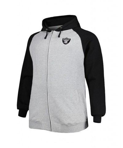 Men's Heather Gray Las Vegas Raiders Big and Tall Fleece Raglan Full-Zip Hoodie Jacket $29.40 Jackets