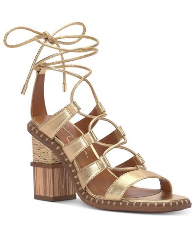 Women's Lonor Lace-Up Ankle-Tie Sandals Gold $60.00 Shoes