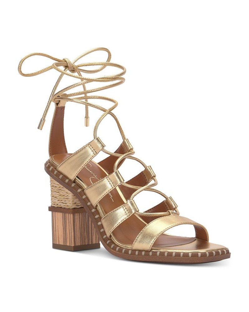 Women's Lonor Lace-Up Ankle-Tie Sandals Gold $60.00 Shoes